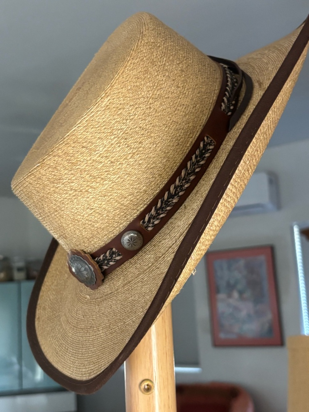 American Hatmakers Garland Palm Western Hat w Concho trim - Picture 4 of 13